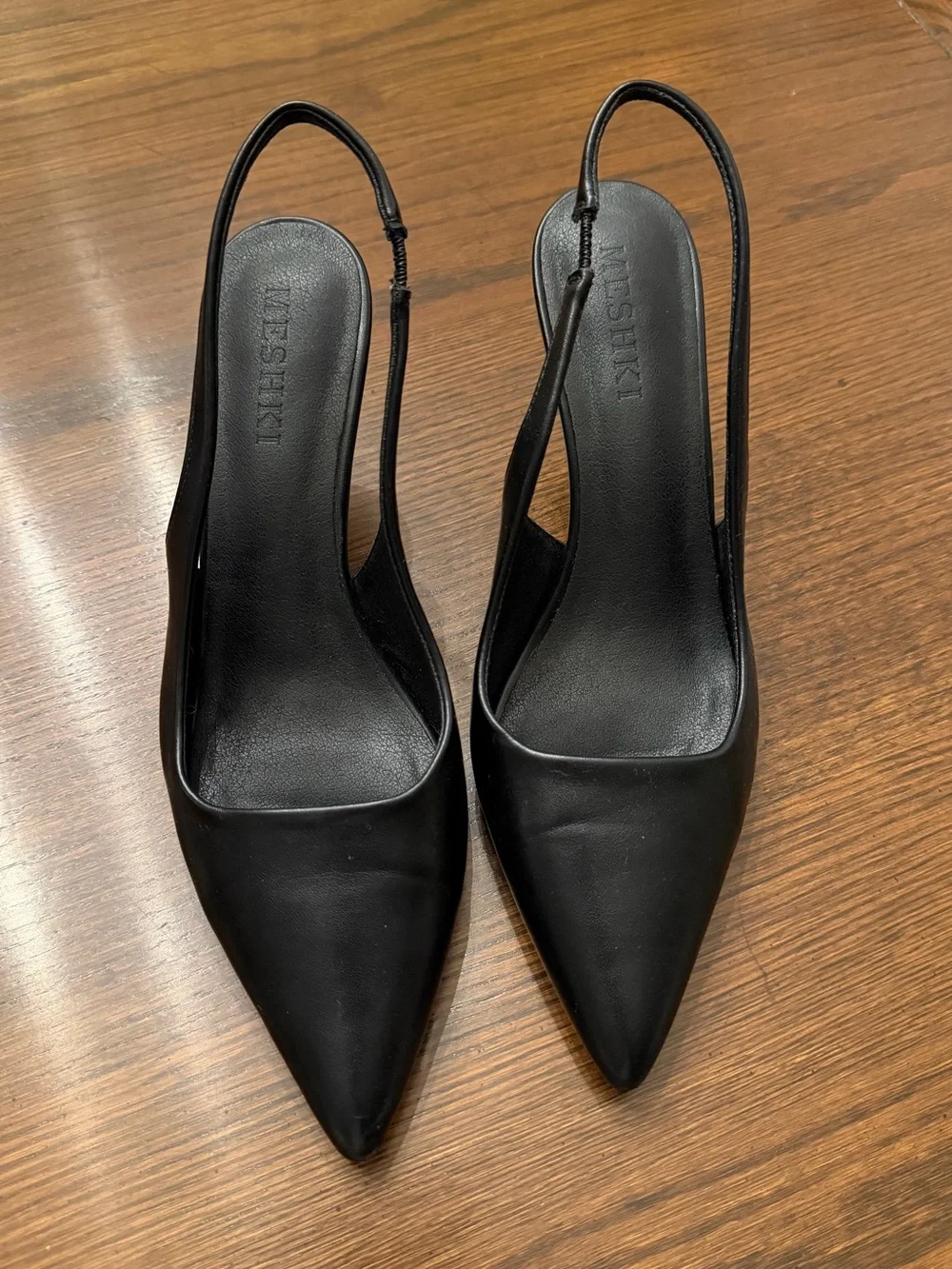 Meshki Black Pointed Slingback Mid-Heels